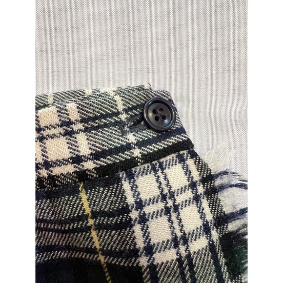 MADISON Wool Wrap Skirt Vintage 8 Blue Green Plaid Tartan Fringe Safety Pin Y2K - Picture 5 of 10